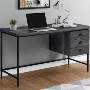 Computer Desk, Home Office, Laptop, Storage Drawers, 55"L, Work, Black Laminate, Black Metal, Contemporary, Modern