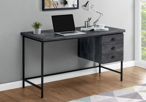 Computer Desk, Home Office, Laptop, Storage Drawers, 55″L, Work, Black Laminate, Black Metal, Contemporary, Modern