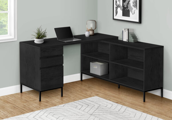 Computer Desk, Home Office, Corner, Storage Drawers, 60″L, L Shape, Work, Laptop, Black Laminate, Black Metal, Contemporary, Modern