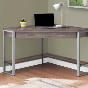 Computer Desk, Home Office, Corner, Storage Drawers, 42"L, Work, Laptop, Brown Laminate, Grey Metal, Contemporary, Modern