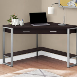 Computer Desk, Home Office, Corner, Storage Drawers, 42"L, Work, Laptop, Brown Laminate, Grey Metal, Contemporary, Modern