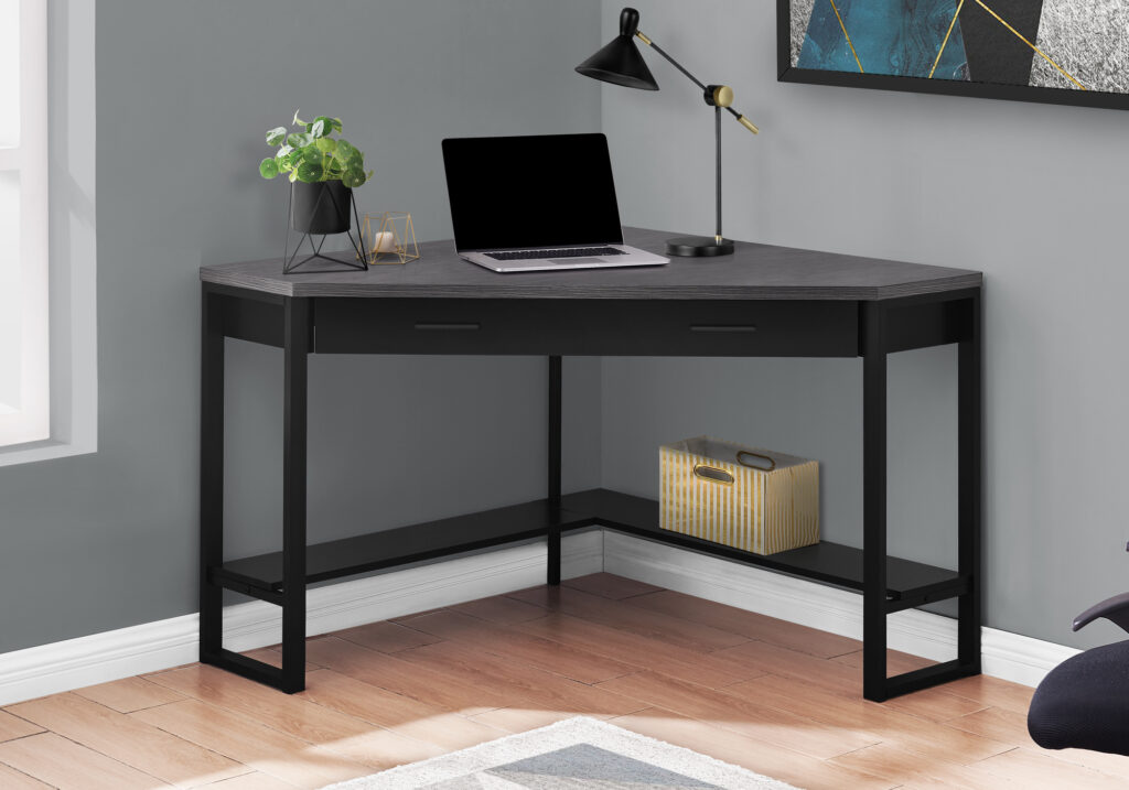 Computer Desk, Home Office, Corner, Storage Drawers, 42″L, Work, Laptop, Black And Grey Laminate, Black Metal, Contemporary, Modern