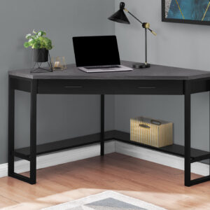 Computer Desk, Home Office, Corner, Storage Drawers, 42"L, Work, Laptop, Black And Grey Laminate, Black Metal, Contemporary, Modern