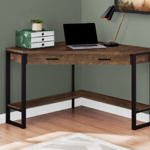 Computer Desk, Home Office, Corner, Storage Drawers, 42"L, Work, Laptop, Brown Laminate, Black Metal, Contemporary, Modern