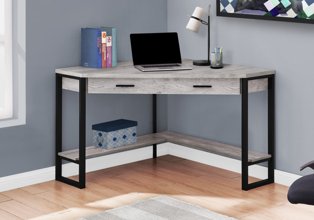 Computer Desk, Home Office, Corner, Storage Drawers, 42″L, Work, Laptop, Grey Laminate, Black Metal, Contemporary, Modern