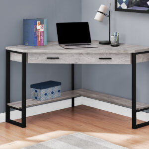 Computer Desk, Home Office, Corner, Storage Drawers, 42"L, Work, Laptop, Grey Laminate, Black Metal, Contemporary, Modern