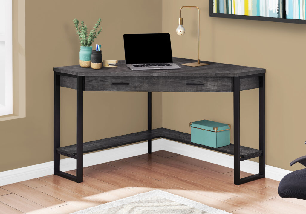 Computer Desk, Home Office, Corner, Storage Drawers, 42″L, Work, Laptop, Black Laminate, Black Metal, Contemporary, Modern