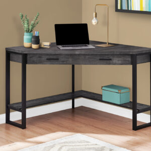 Computer Desk, Home Office, Corner, Storage Drawers, 42"L, Work, Laptop, Black Laminate, Black Metal, Contemporary, Modern