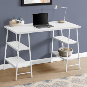 Computer Desk, Home Office, Laptop, Storage Shelves, 48"L, Work, White Laminate, White Metal, Contemporary, Modern