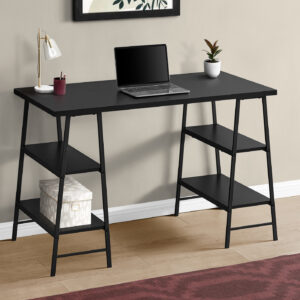 Computer Desk, Home Office, Laptop, Storage Shelves, 48"L, Work, Black Laminate, Black Metal, Contemporary, Modern