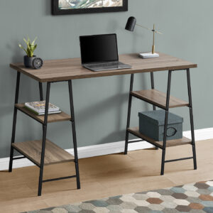Computer Desk, Home Office, Laptop, Storage Shelves, 48"L, Work, Brown Laminate, Black Metal, Contemporary, Modern