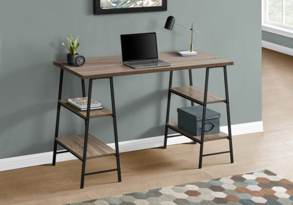 Computer Desk, Home Office, Laptop, Storage Shelves, 48″L, Work, Brown Laminate, Black Metal, Contemporary, Modern