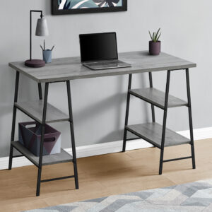 Computer Desk, Home Office, Laptop, Storage Shelves, 48"L, Work, Grey Laminate, Black Metal, Contemporary, Modern