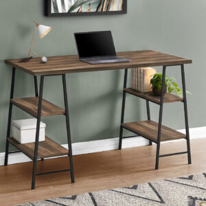 Computer Desk, Home Office, Laptop, Storage Shelves, 48"L, Work, Brown Laminate, Black Metal, Contemporary, Modern