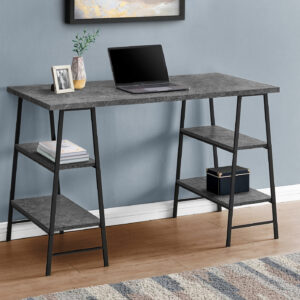 Computer Desk, Home Office, Laptop, Storage Shelves, 48"L, Work, Grey Laminate, Black Metal, Contemporary, Modern