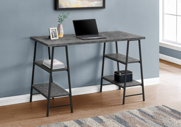 Computer Desk, Home Office, Laptop, Storage Shelves, 48″L, Work, Grey Laminate, Black Metal, Contemporary, Modern