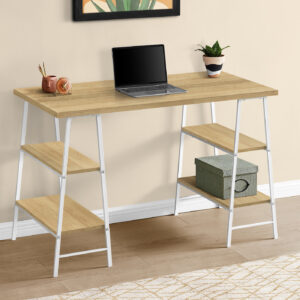 Computer Desk, Home Office, Laptop, Storage Shelves, 48"L, Work, Natural Laminate, White Metal, Contemporary, Modern
