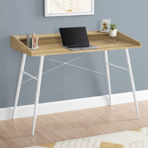 Computer Desk, Home Office, Laptop, Storage Shelves, 48"L, Work, Natural Laminate, White Metal, Contemporary, Modern
