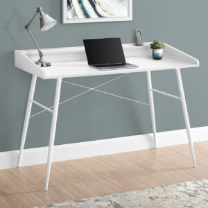 Computer Desk, Home Office, Laptop, Storage Shelves, 48"L, Work, White Laminate, White Metal, Contemporary, Modern