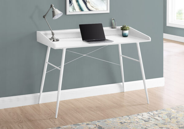 Computer Desk, Home Office, Laptop, Storage Shelves, 48″L, Work, White Laminate, White Metal, Contemporary, Modern