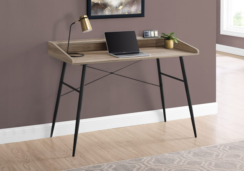 Computer Desk, Home Office, Laptop, Storage Shelves, 48″L, Work, Brown Laminate, Black Metal, Contemporary, Modern