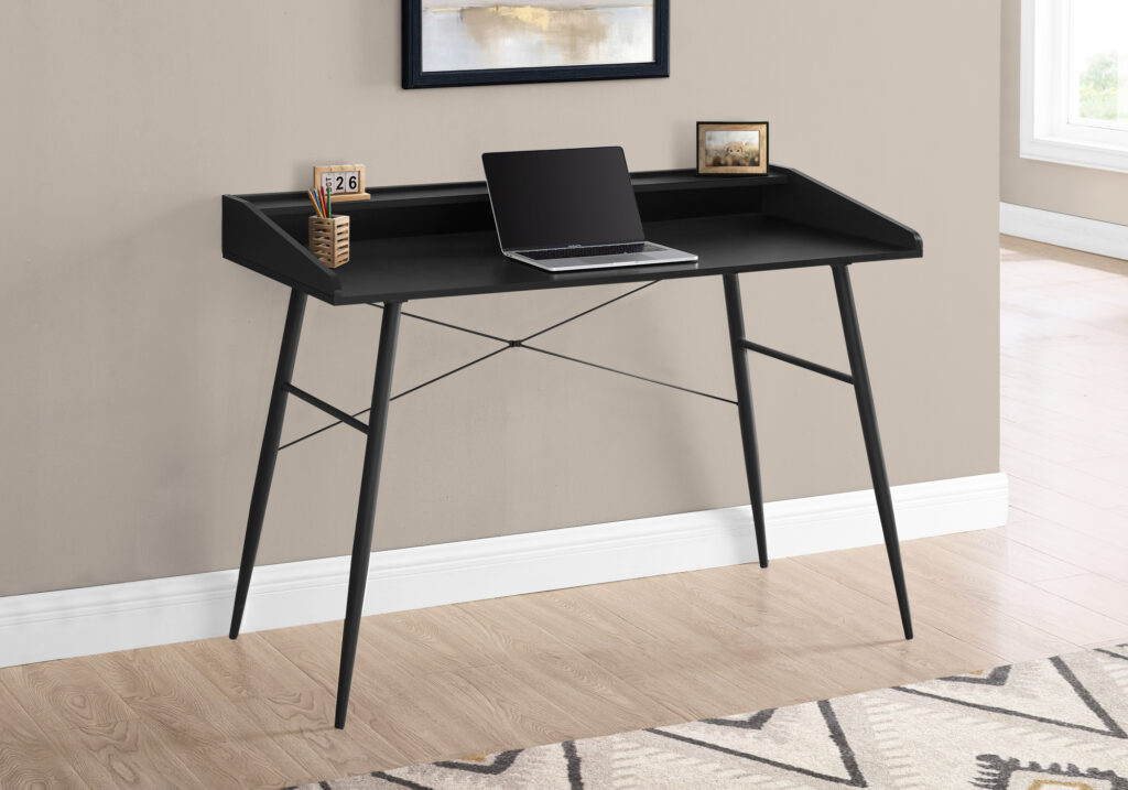Computer Desk, Home Office, Laptop, Storage Shelves, 48″L, Work, Black Laminate, Black Metal, Contemporary, Modern