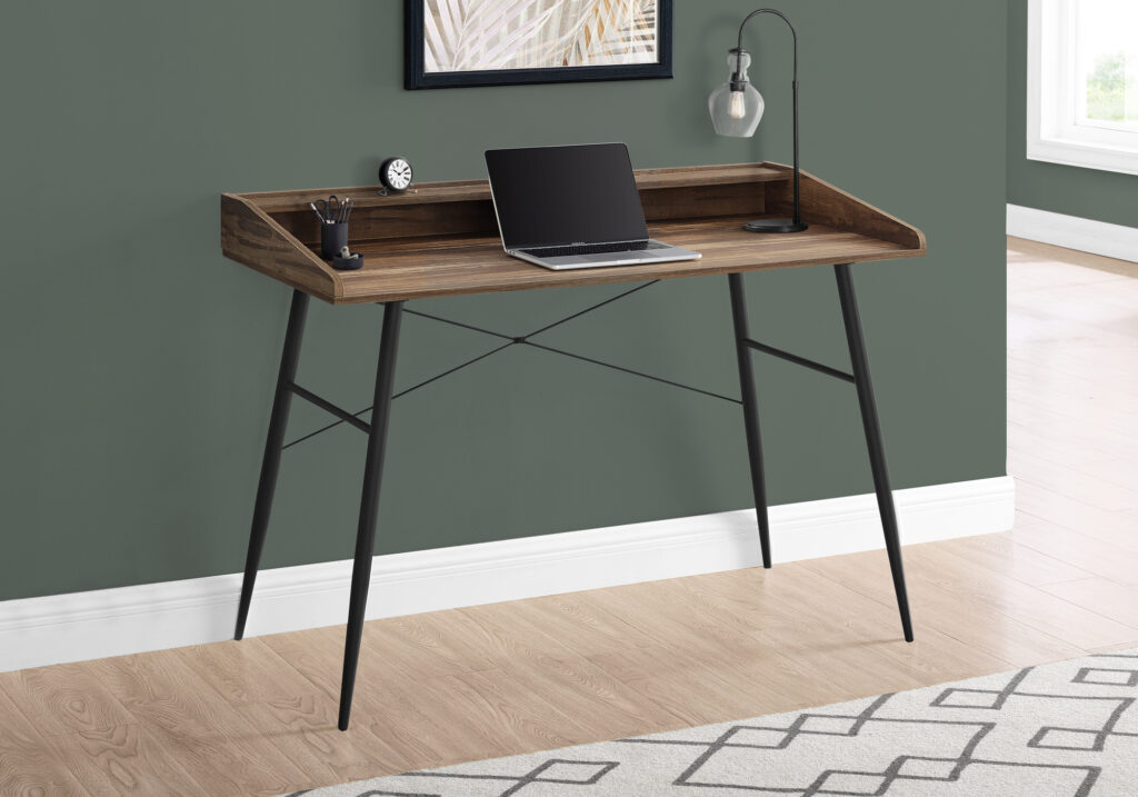 Computer Desk, Home Office, Laptop, Storage Shelves, 48″L, Work, Brown Laminate, Black Metal, Contemporary, Modern