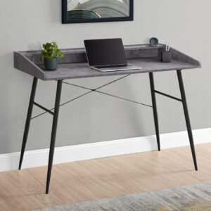 Computer Desk, Home Office, Laptop, Storage Shelves, 48"L, Work, Grey Stone Look Laminate, Black Metal, Contemporary, Modern
