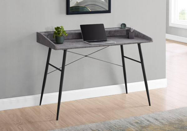 Computer Desk, Home Office, Laptop, Storage Shelves, 48″L, Work, Grey Stone Look Laminate, Black Metal, Contemporary, Modern