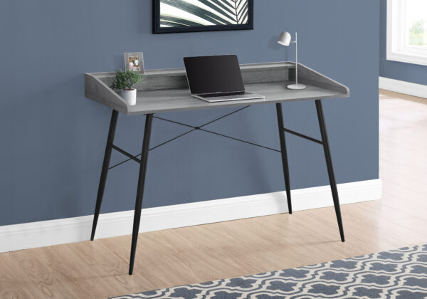 Computer Desk, Home Office, Laptop, Storage Shelves, 48″L, Work, Grey Laminate, Black Metal, Contemporary, Modern