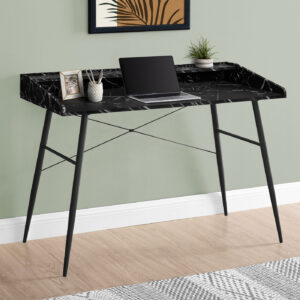 Computer Desk, Home Office, Laptop, Storage Shelves, 48"L, Work, Black Marble Look Laminate, Black Metal, Contemporary, Modern