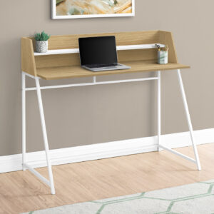 Computer Desk, Home Office, Laptop, Storage Shelves, 48"L, Work, Natural Laminate, White Metal, Contemporary, Modern