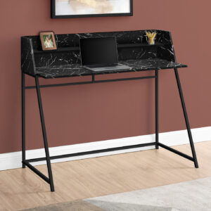 Computer Desk, Home Office, Laptop, Storage Shelves, 48"L, Work, Black Marble Look Laminate, Black Metal, Contemporary, Modern