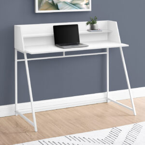 Computer Desk, Home Office, Laptop, Storage Shelves, 48"L, Work, White Laminate, White Metal, Contemporary, Modern