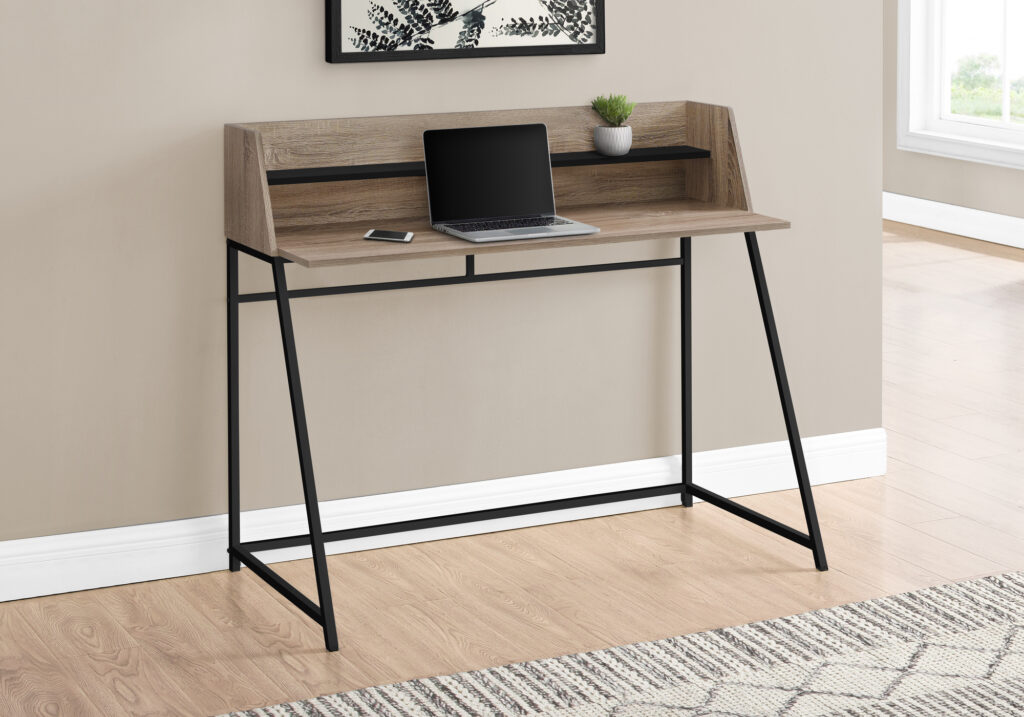 Computer Desk, Home Office, Laptop, Storage Shelves, 48″L, Work, Brown Laminate, Black Metal, Contemporary, Modern