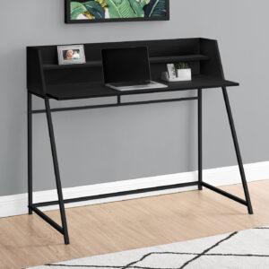 Computer Desk, Home Office, Laptop, Storage Shelves, 48"L, Work, Black Laminate, Black Metal, Contemporary, Modern