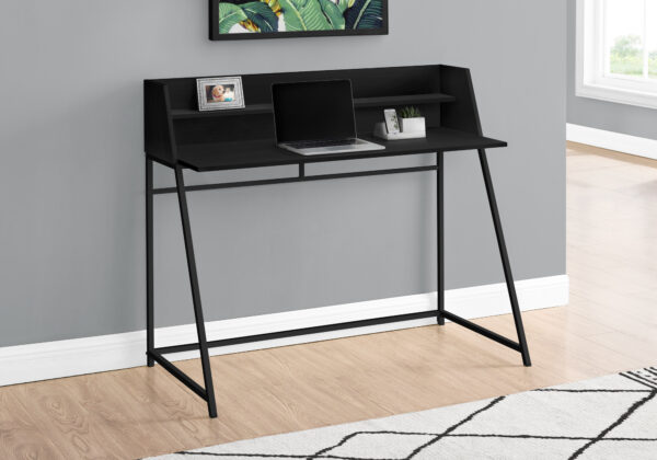 Computer Desk, Home Office, Laptop, Storage Shelves, 48″L, Work, Black Laminate, Black Metal, Contemporary, Modern