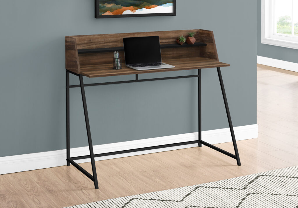 Computer Desk, Home Office, Laptop, Storage Shelves, 48″L, Work, Brown Laminate, Black Metal, Contemporary, Modern