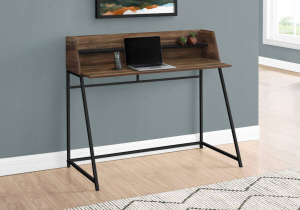 Computer Desk, Home Office, Laptop, Storage Shelves, 48″L, Work, Brown Laminate, Black Metal, Contemporary, Modern