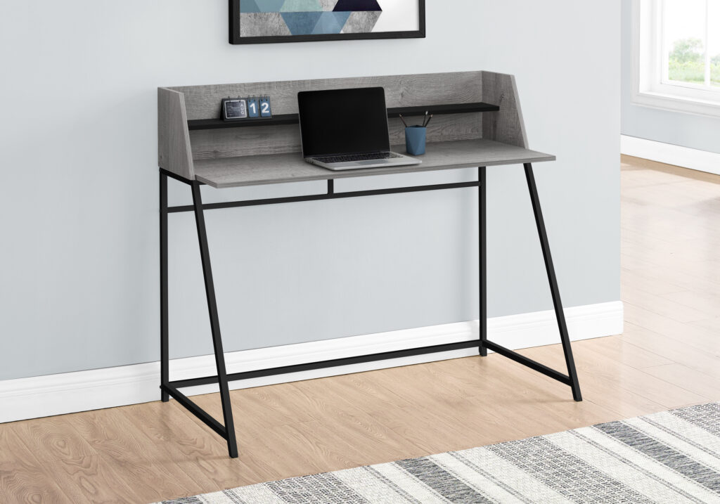 Computer Desk, Home Office, Laptop, Storage Shelves, 48″L, Work, Grey Laminate, Black Metal, Contemporary, Modern