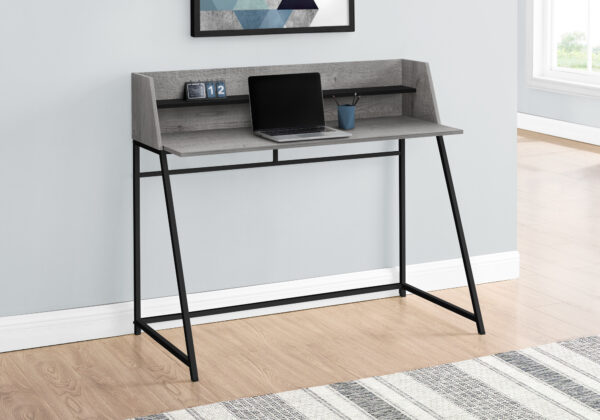 Computer Desk, Home Office, Laptop, Storage Shelves, 48″L, Work, Grey Laminate, Black Metal, Contemporary, Modern