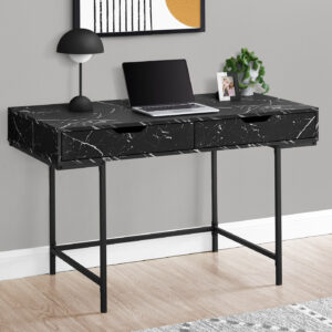 Computer Desk, Home Office, Laptop, Storage Drawers, 48"L, Work, Black Marble Look Laminate, Black Metal, Contemporary, Modern