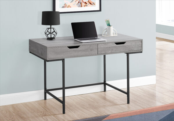 Computer Desk, Home Office, Laptop, Storage Drawers, 48″L, Work, Grey Laminate, Black Metal, Contemporary, Modern