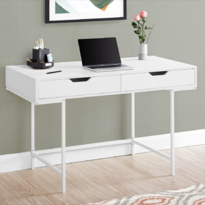 Computer Desk, Home Office, Laptop, Storage Drawers, 48"L, Work, White Laminate, White Metal, Contemporary, Modern