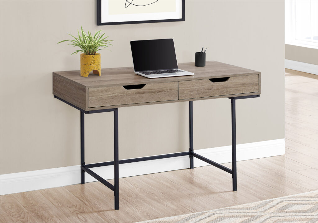 Computer Desk, Home Office, Laptop, Storage Drawers, 48″L, Work, Brown Laminate, Black Metal, Contemporary, Modern