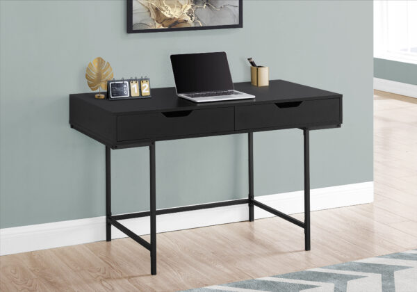 Computer Desk, Home Office, Laptop, Storage Drawers, 48″L, Work, Black Laminate, Black Metal, Contemporary, Modern