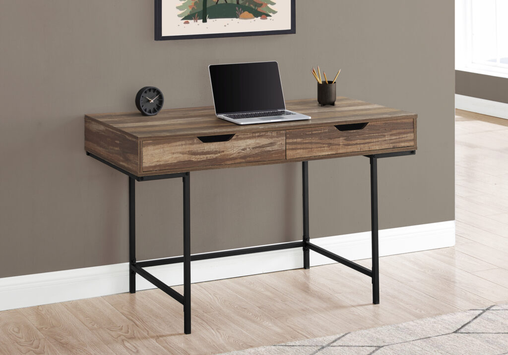 Computer Desk, Home Office, Laptop, Storage Drawers, 48″L, Work, Brown Laminate, Black Metal, Contemporary, Modern