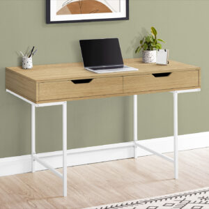 Computer Desk, Home Office, Laptop, Storage Drawers, 48"L, Work, Natural Laminate, White Metal, Contemporary, Modern