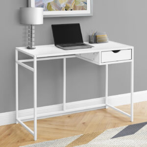Computer Desk, Home Office, Laptop, Storage Drawer, 42"L, Work, White Laminate, White Metal, Contemporary, Modern
