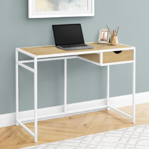 Computer Desk, Home Office, Laptop, Storage Drawer, 42"L, Work, Natural Laminate, White Metal, Contemporary, Modern